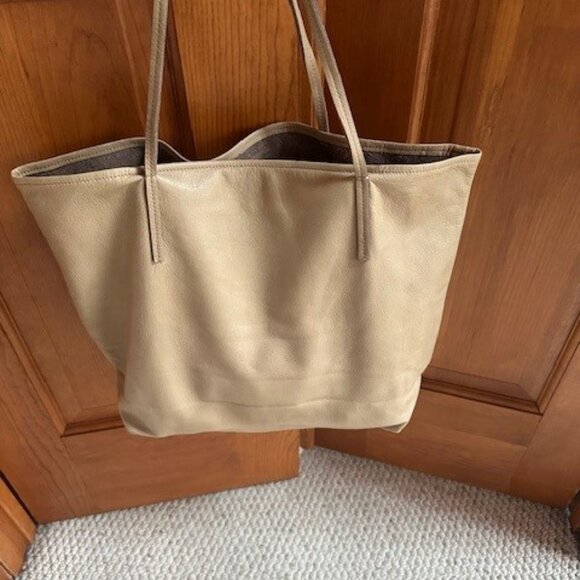 CAMPOS Tan Leather Large Tote Bag Shopper Purse - Picture 1 of 6